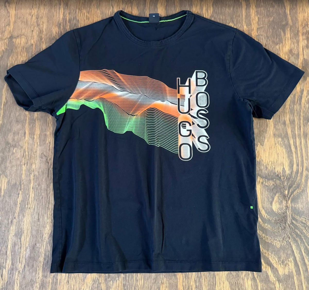 Hugo Boss Graphic T Shirt Men's XXL Black Orange Green Wave Regular Fit