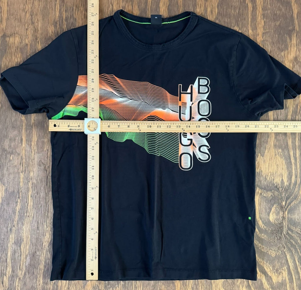 Hugo Boss Graphic T Shirt Men's XXL Black Orange Green Wave Regular Fit