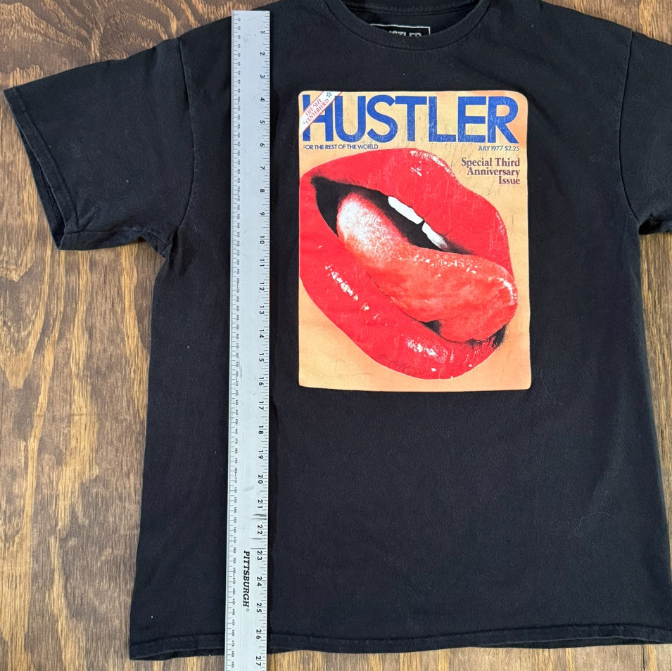 Hustler Magazine Graphic T Shirt Large Black 1977 Cover Lips Tee Adult Novelty