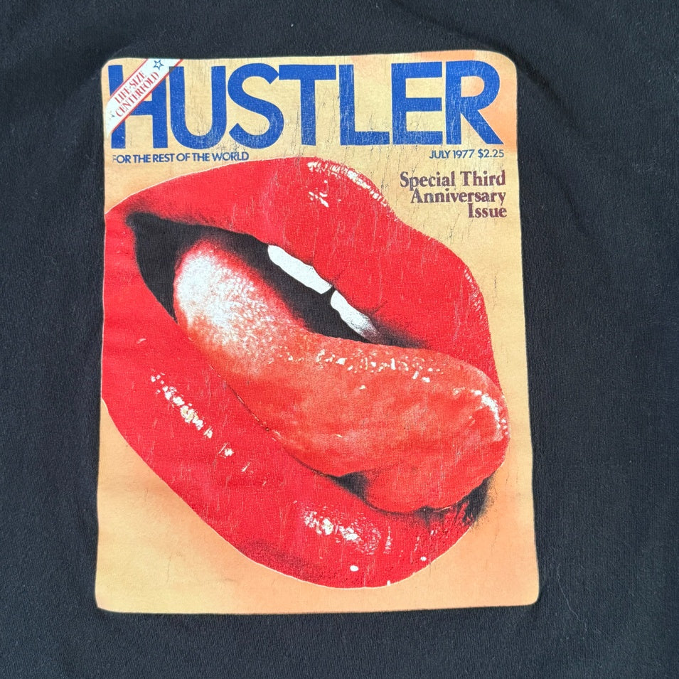 Hustler Magazine Graphic T Shirt Large Black 1977 Cover Lips Tee Adult Novelty