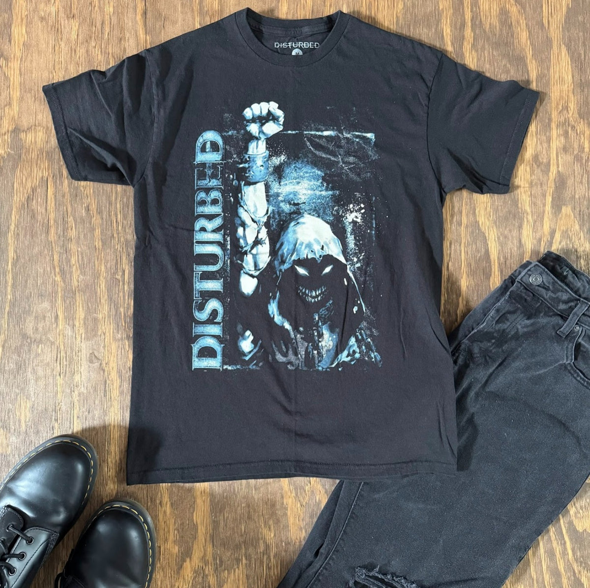 Disturbed Band Tee Black Blue Graphic T-Shirt Merch Traffic Size M