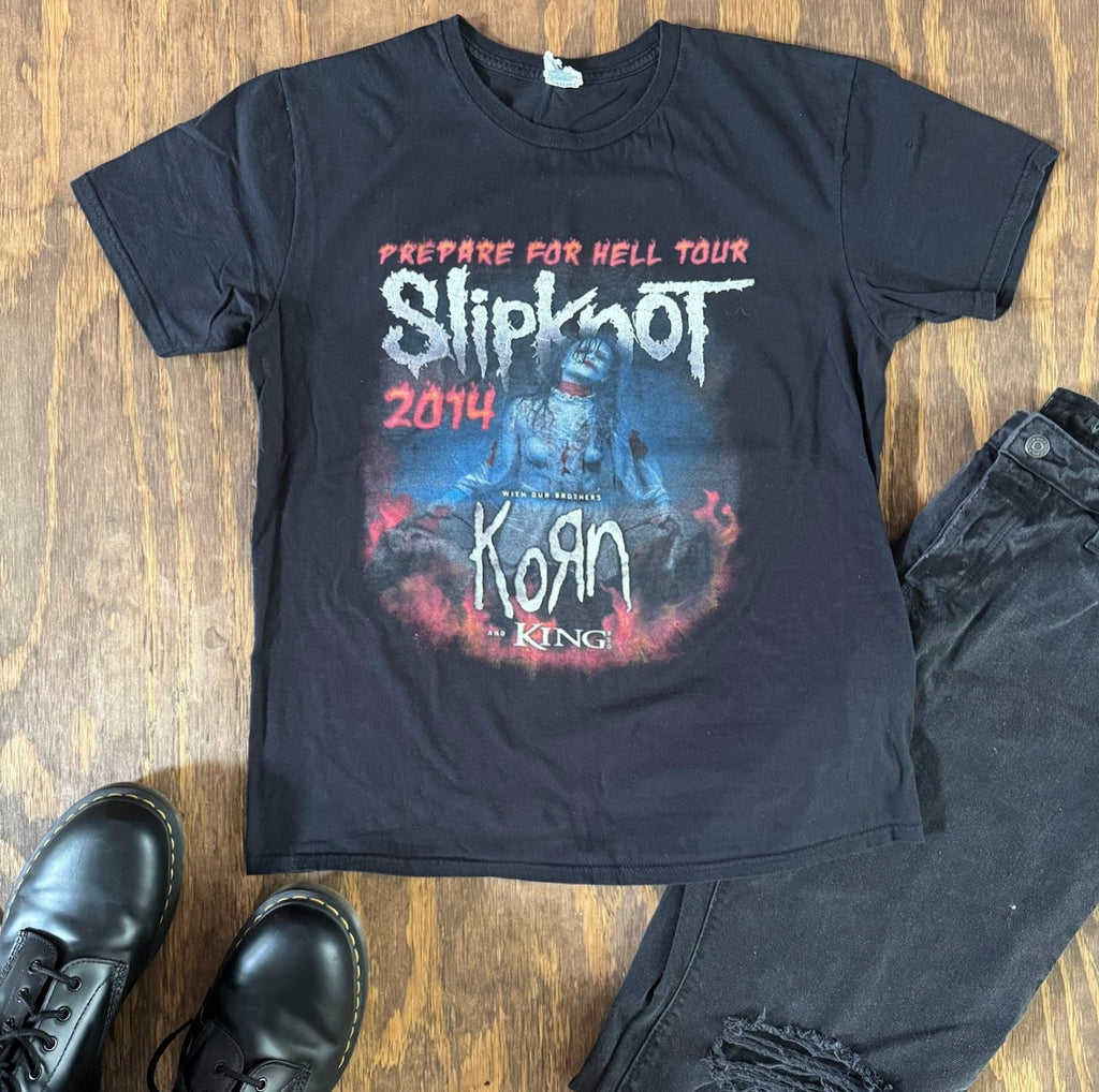 Slipknot Korn 2014 Prepare for Hell Tour Tee L Delta Double Sided Concert Shirt