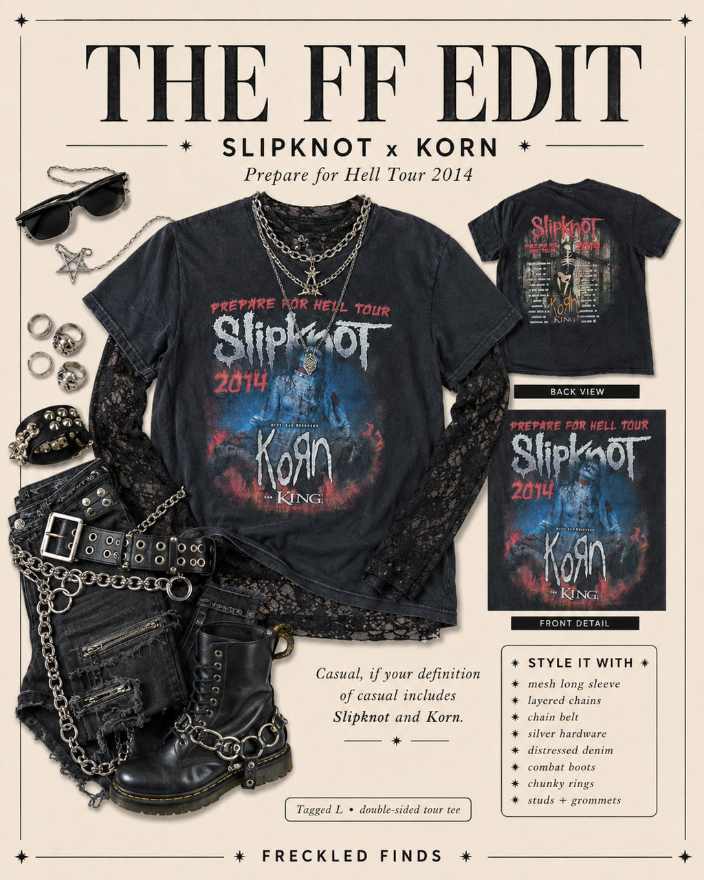 Slipknot Korn 2014 Prepare for Hell Tour Tee L Delta Double Sided Concert Shirt