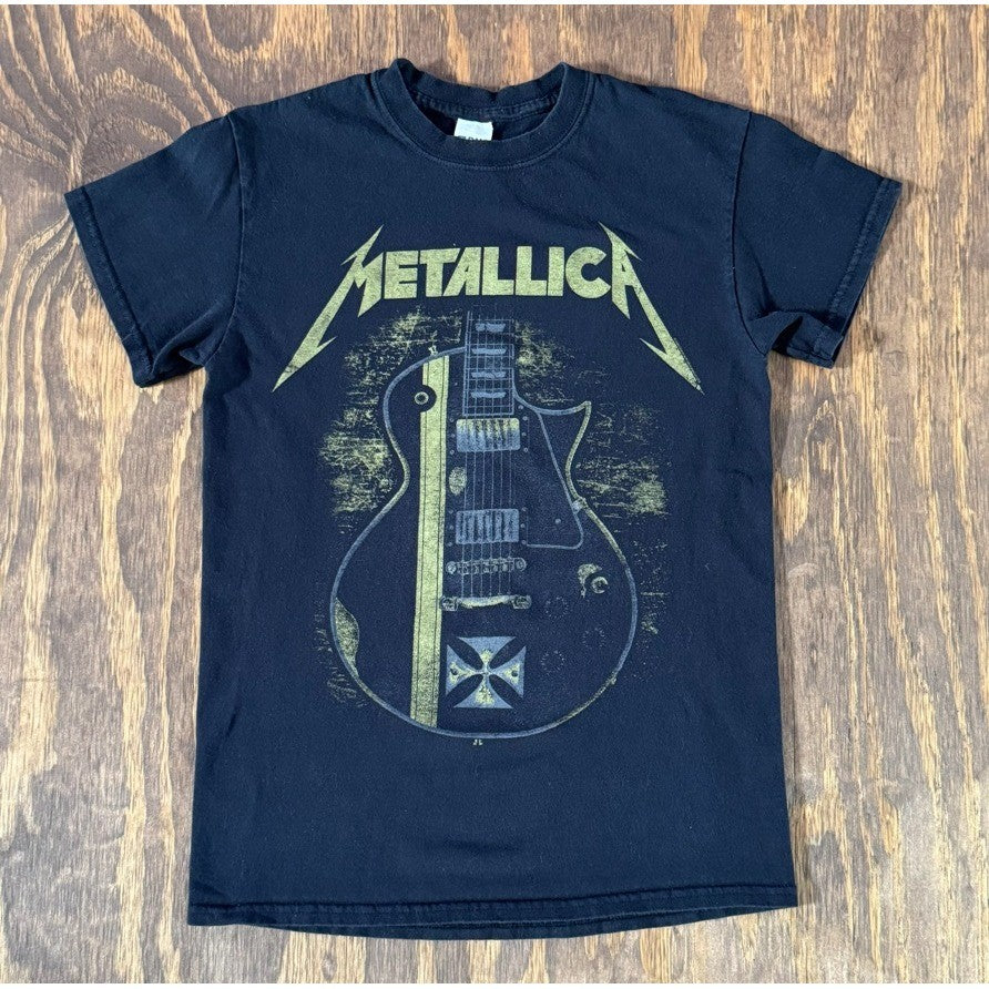 Metallica Guitar Graphic T-Shirt Mens Small Black Gildan Heavy Cotton Band Tee