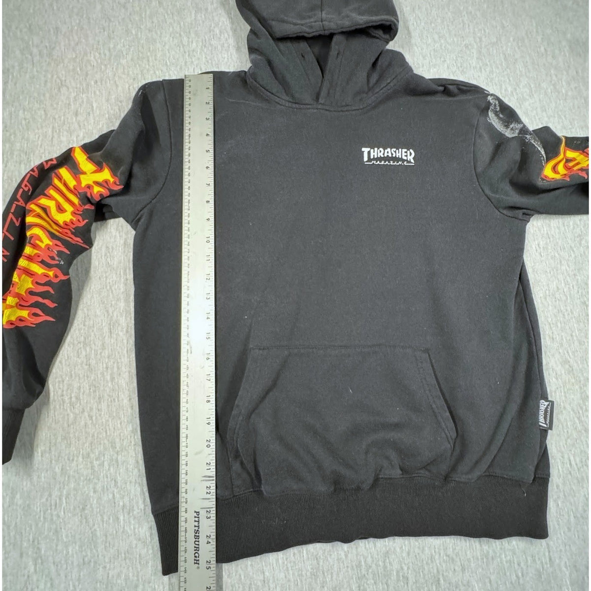 Thrasher Magazine Flame Sleeve Hoodie Black Red Yellow Skate Streetwear