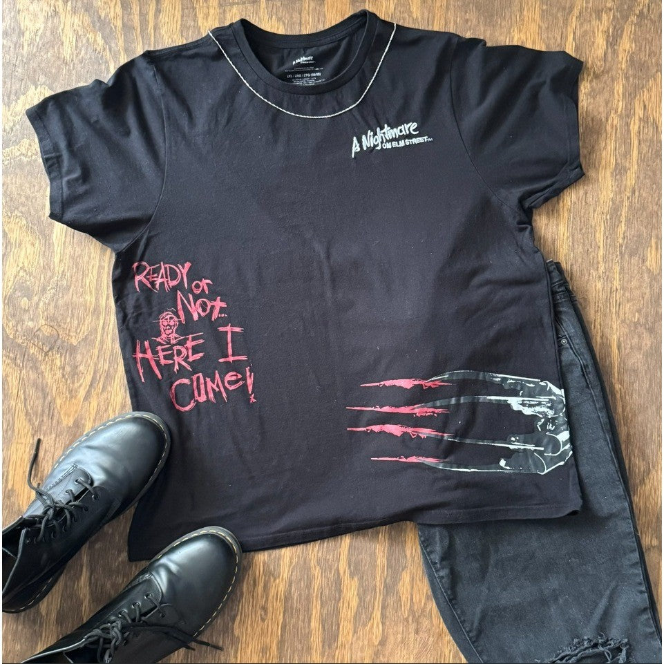 A Nightmare on Elm Street Freddy Krueger Graphic Tee 2XL Black Horror Movie Tee