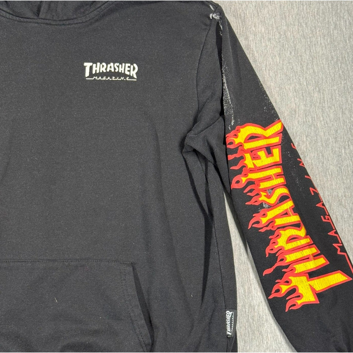 Thrasher Magazine Flame Sleeve Hoodie Black Red Yellow Skate Streetwear