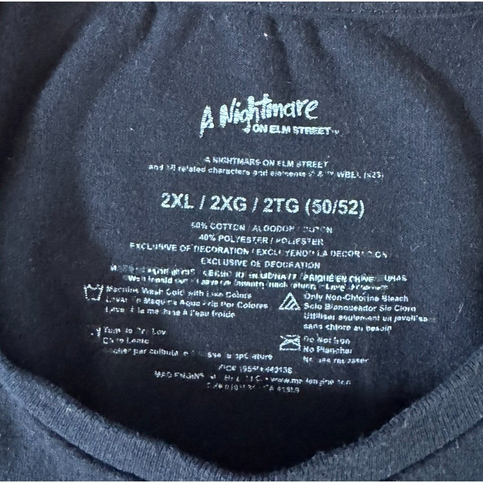 A Nightmare on Elm Street Freddy Krueger Graphic Tee 2XL Black Horror Movie Tee