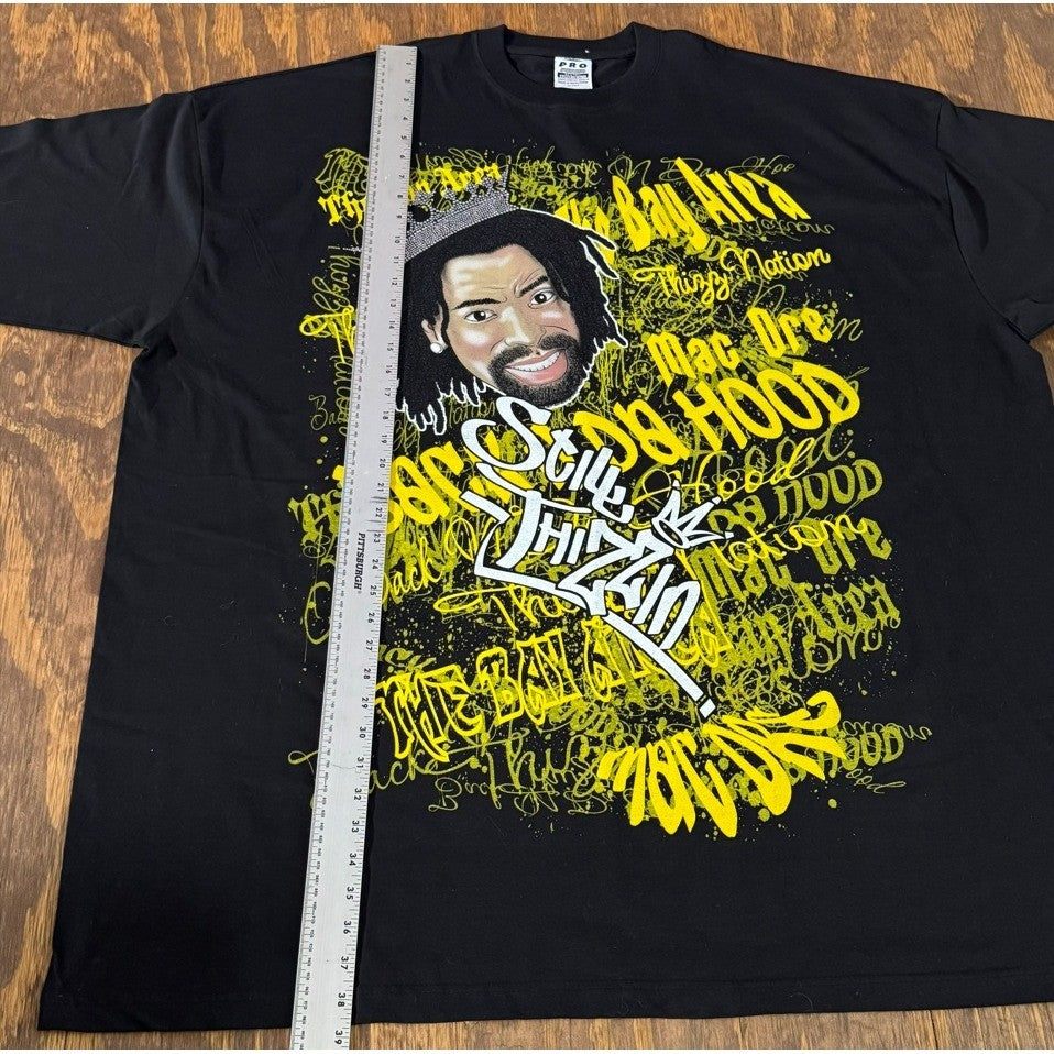 Mac Dre Thizz Nation Graphic Tee Men's 4XL Black Yellow Rhinestone Crown NWOT