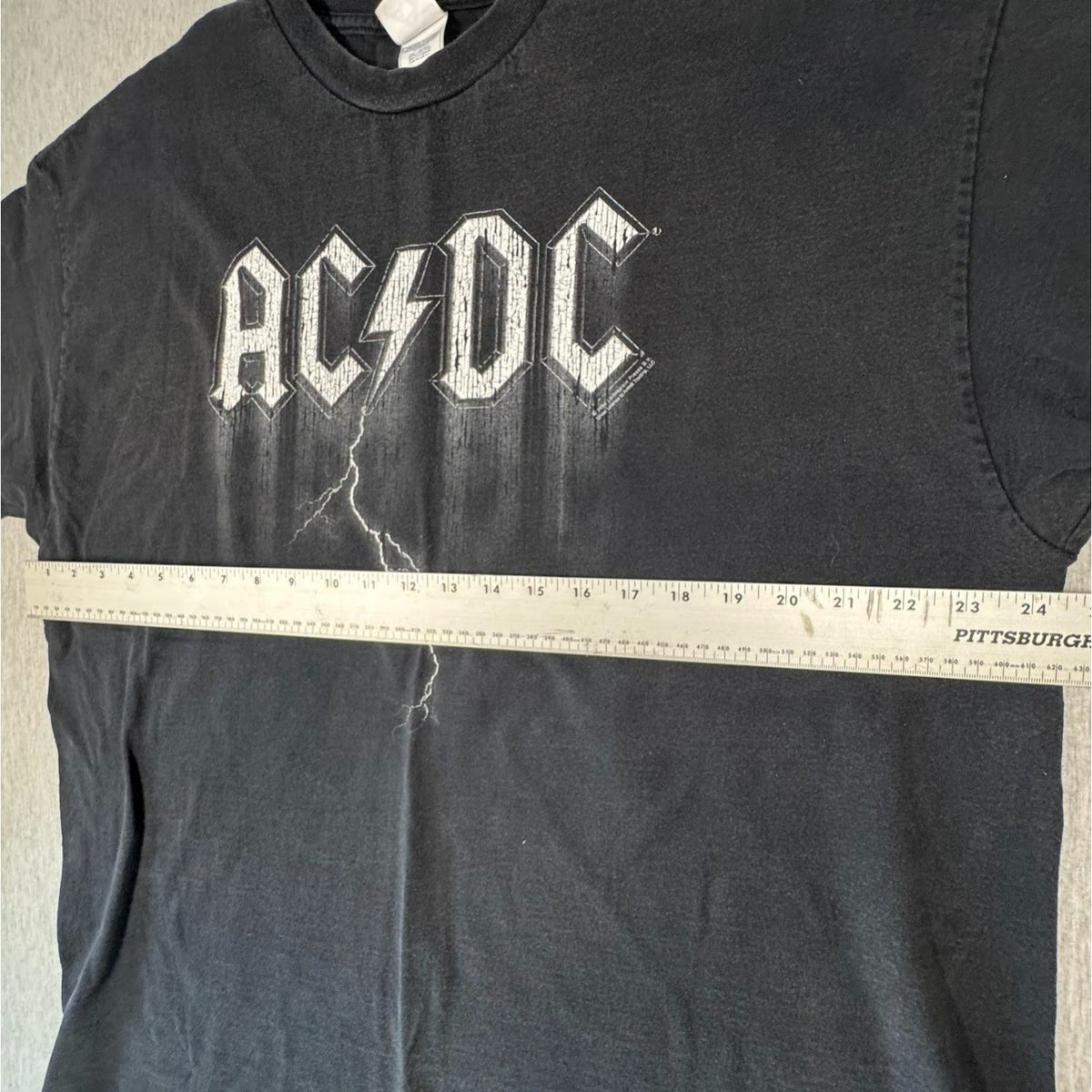 ACDC Lightning Logo‎ T Shirt 2XL Black Faded Rock Band Tee Alstyle
