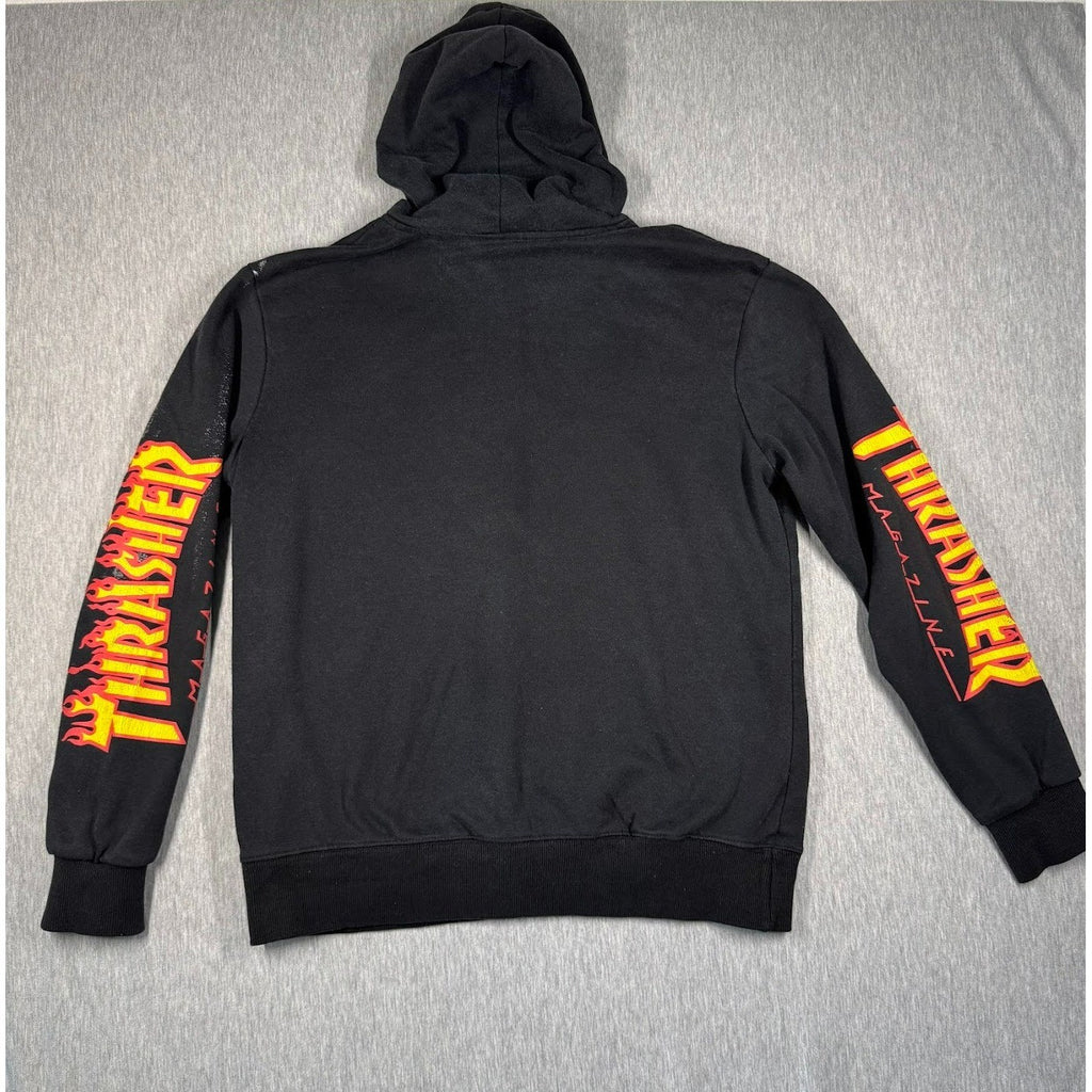 Thrasher Magazine Flame Sleeve Hoodie Black Red Yellow Skate Streetwear