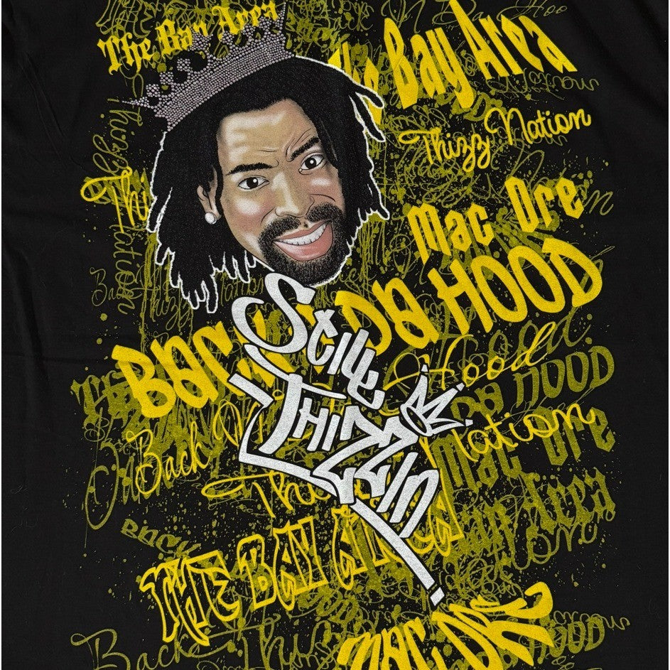 Mac Dre Thizz Nation Graphic Tee Men's 4XL Black Yellow Rhinestone Crown NWOT