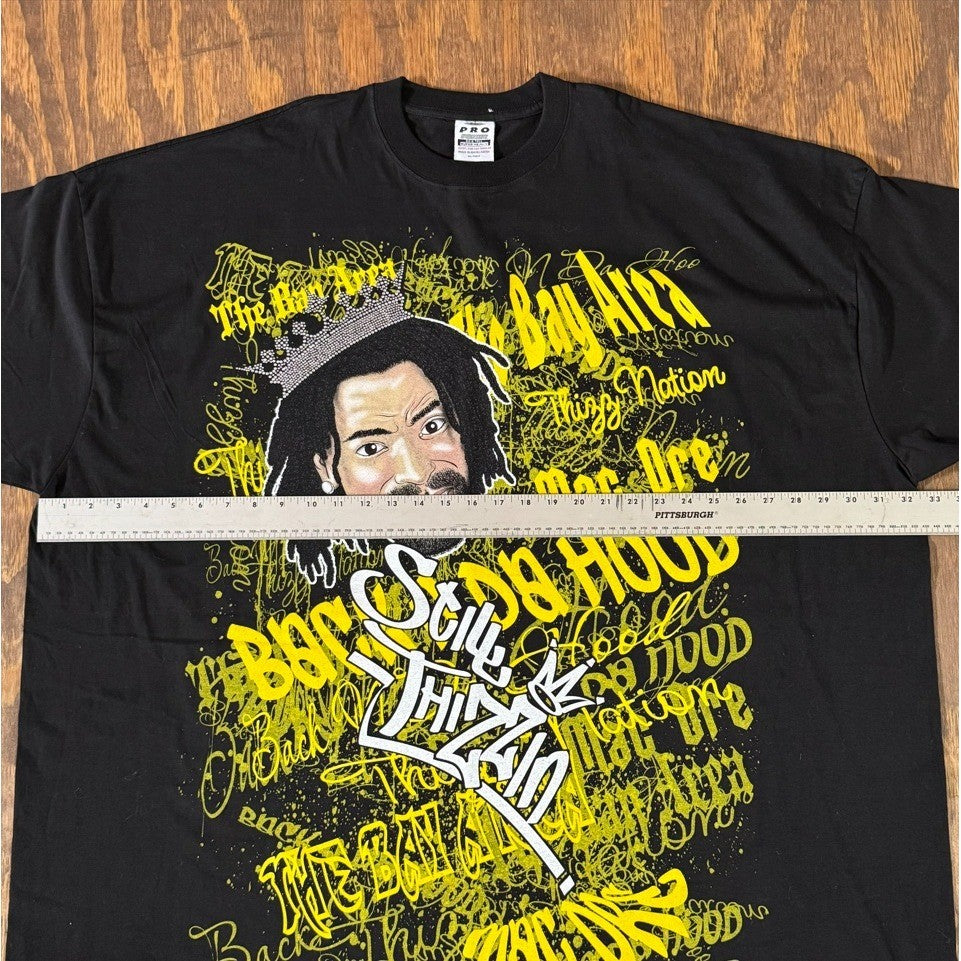 Mac Dre Thizz Nation Graphic Tee Men's 4XL Black Yellow Rhinestone Crown NWOT
