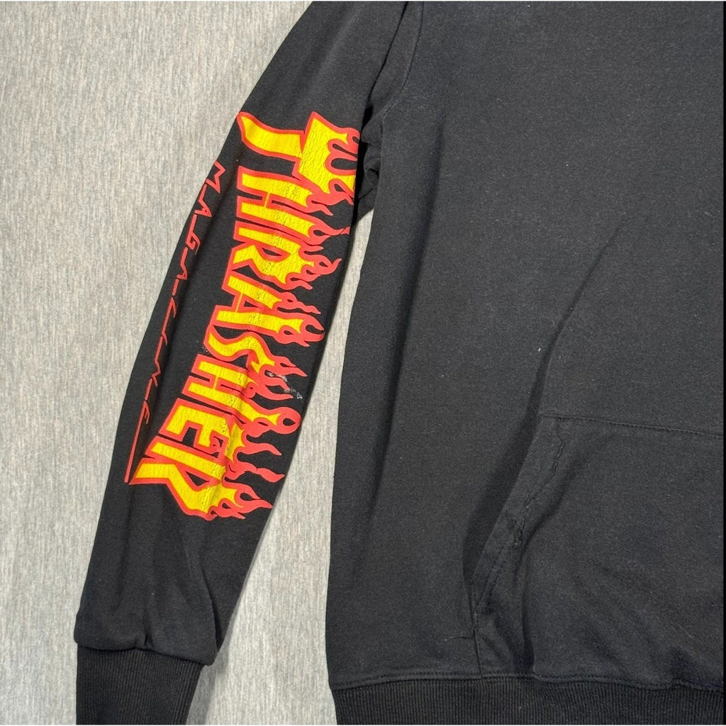 Thrasher Magazine Flame Sleeve Hoodie Black Red Yellow Skate Streetwear