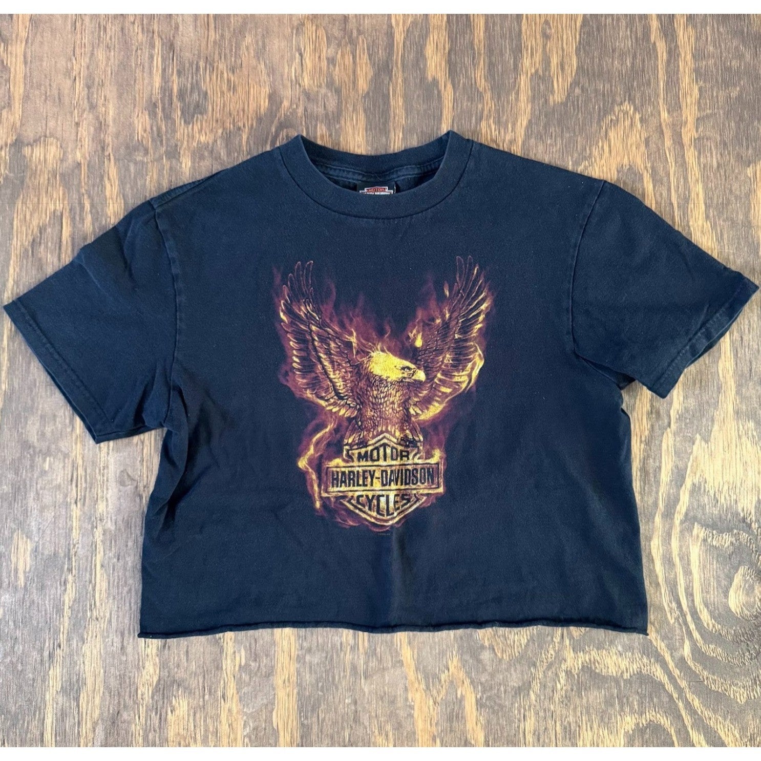 2009 Harley Davidson Lancaster Eagle Flame Crop Top Shirt Women's Boxy Tee