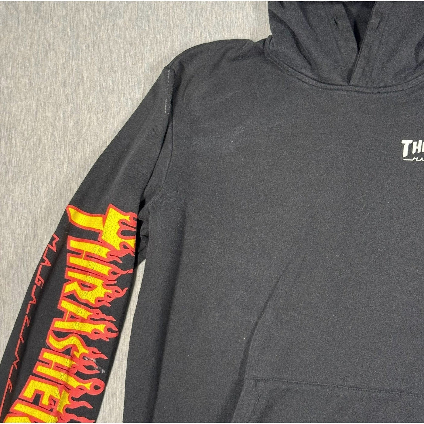 Thrasher Magazine Flame Sleeve Hoodie Black Red Yellow Skate Streetwear