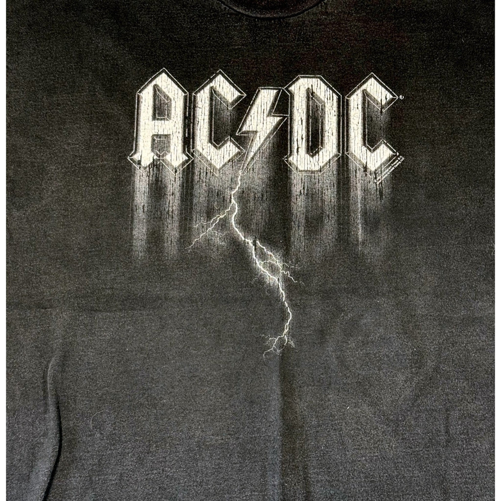 ACDC Lightning Logo‎ T Shirt 2XL Black Faded Rock Band Tee Alstyle