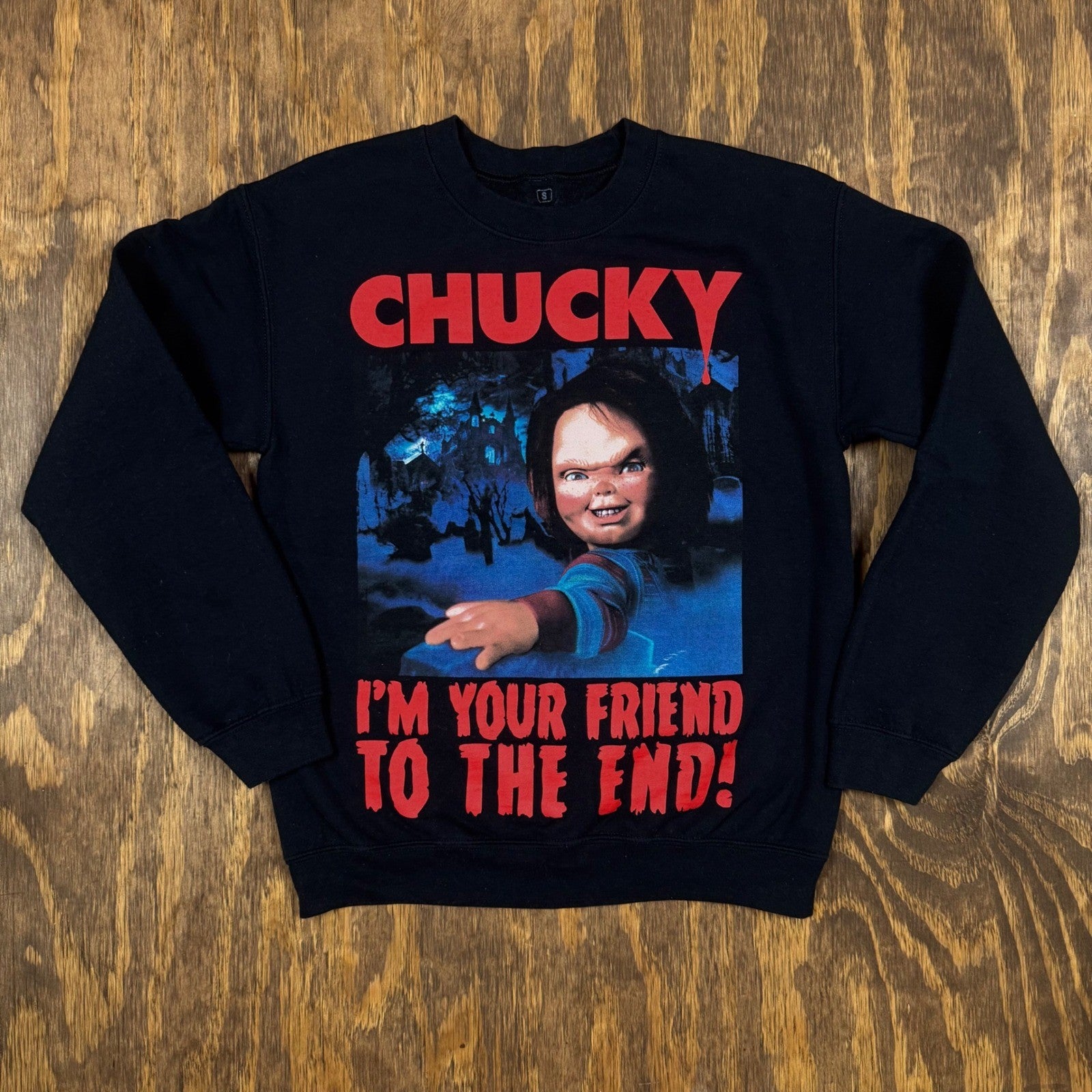 Chucky Crewneck Sweatshirt Small Horror Movie Graphic I'm Your Friend To The End