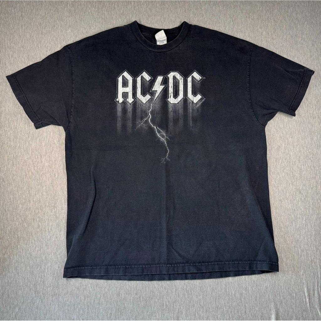 ACDC Lightning Logo‎ T Shirt 2XL Black Faded Rock Band Tee Alstyle