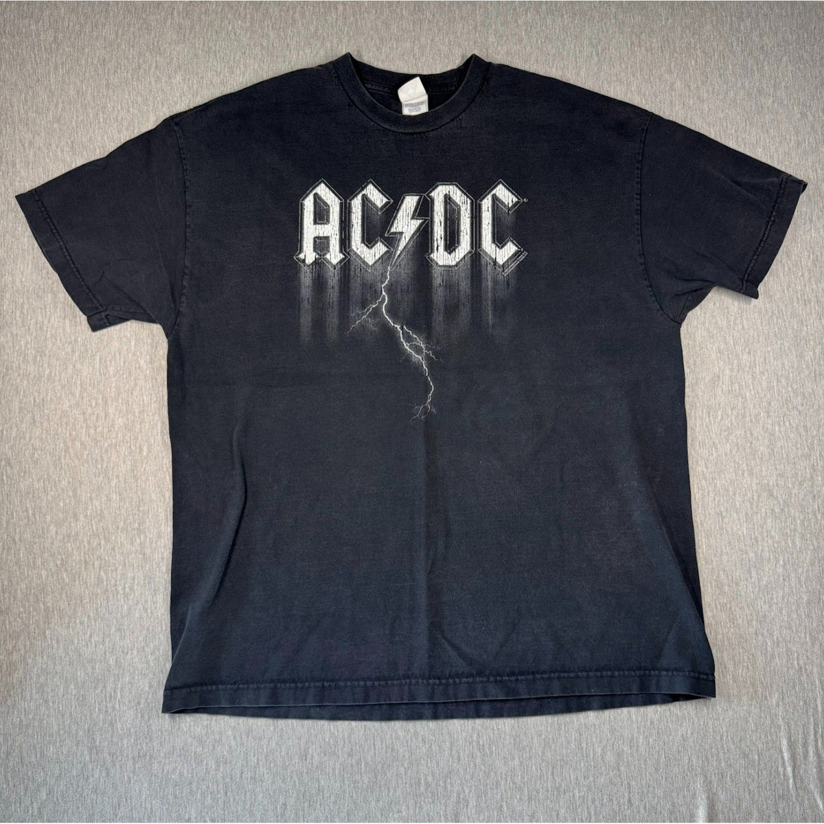ACDC Lightning Logo‎ T Shirt 2XL Black Faded Rock Band Tee Alstyle