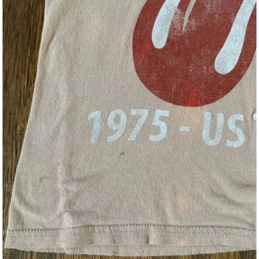 Report Rolling Stones 1975 US Tour Graphic Tee XS Faded Beige Distressed Band Shirt