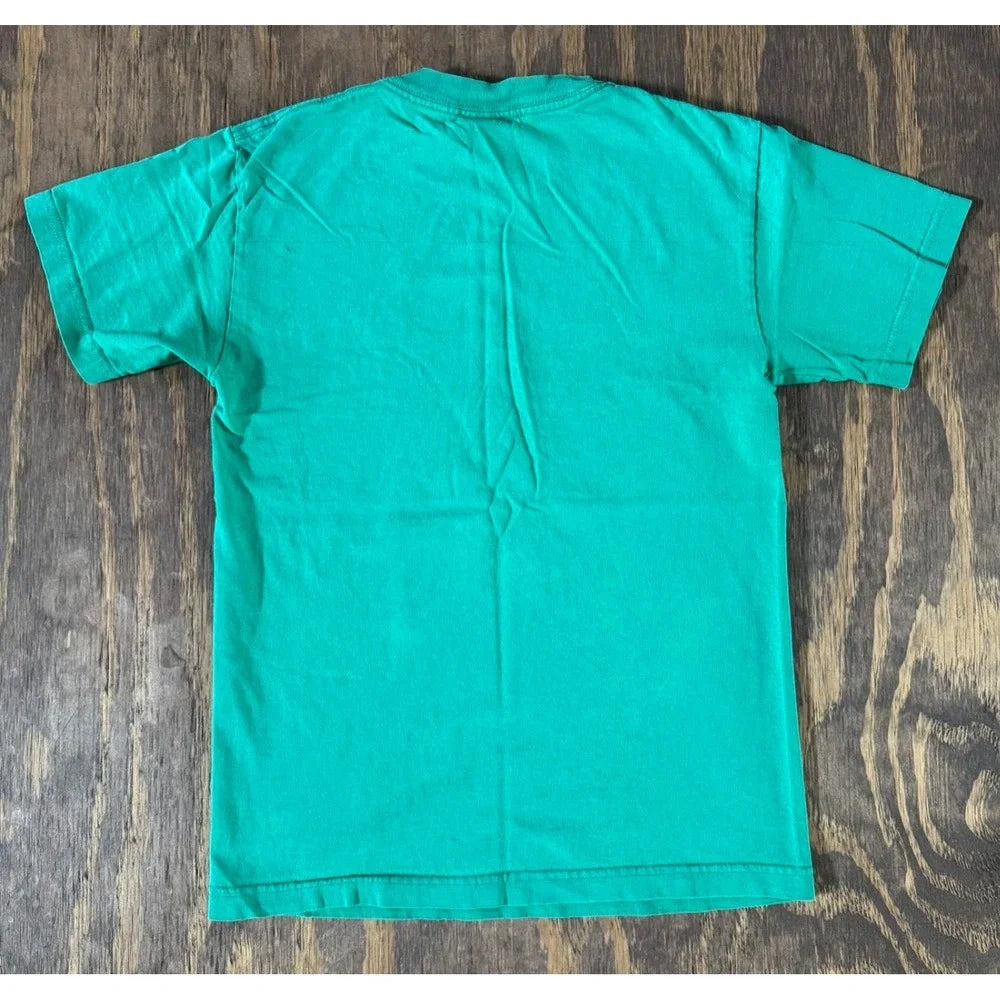 Green Ornate Graphic T Shirt Small Faded Crest Scroll Y2K Style Streetwear Tee