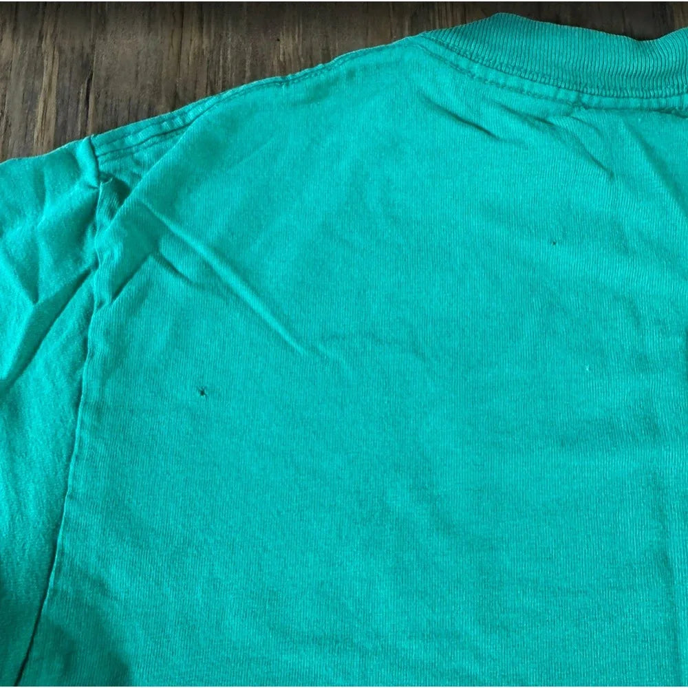 Green Ornate Graphic T Shirt Small Faded Crest Scroll Y2K Style Streetwear Tee