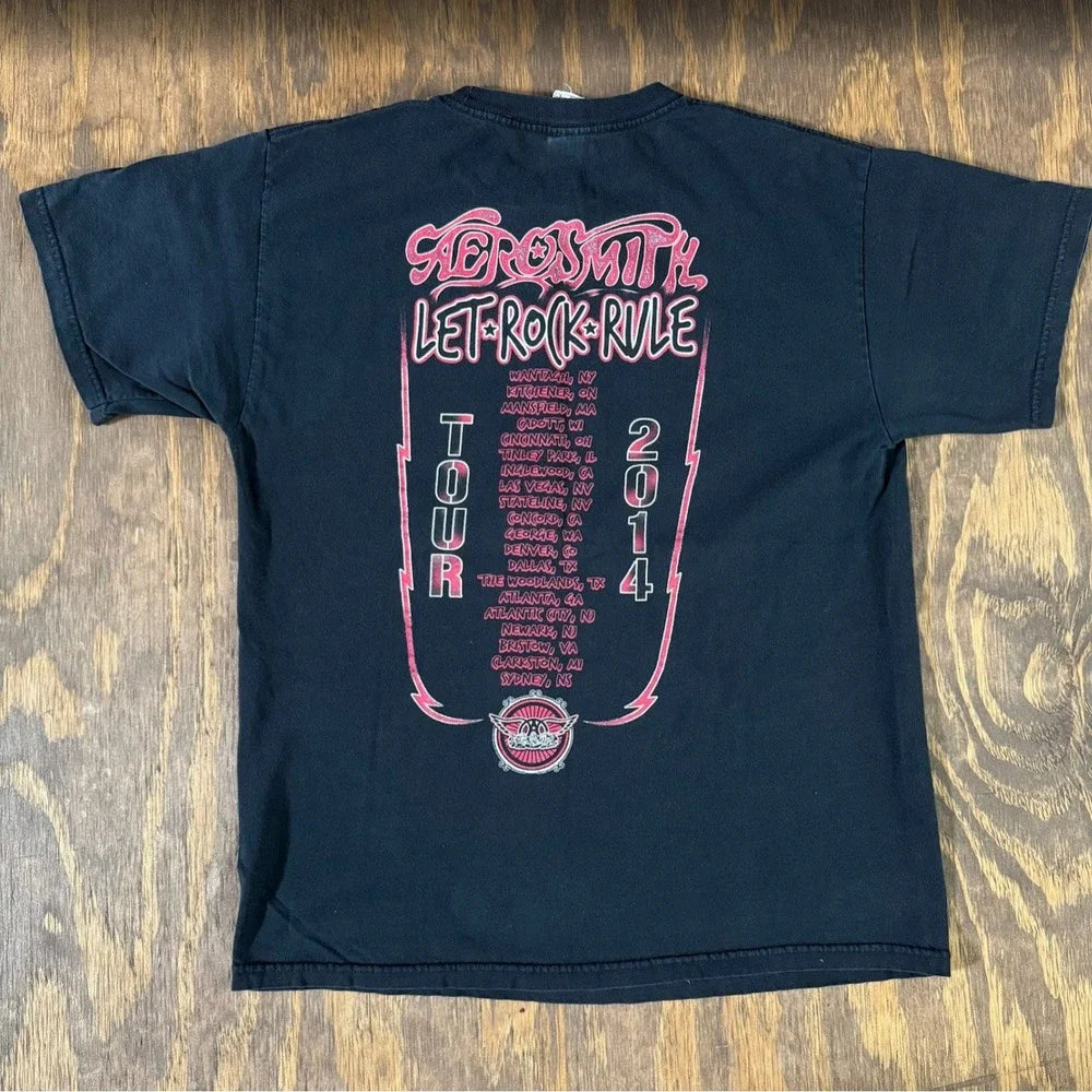 Aerosmith Let Rock Rule 2014 Tour T Shirt L Black Double Sided Rock Band Tee
