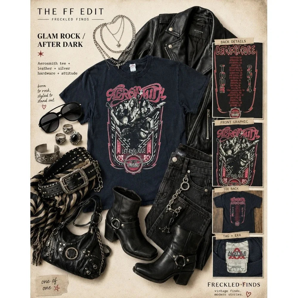 Aerosmith Let Rock Rule 2014 Tour T Shirt L Black Double Sided Rock Band Tee