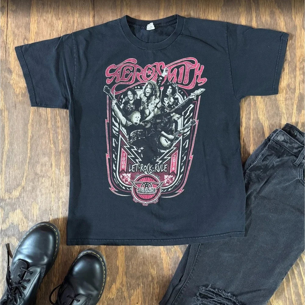 Aerosmith Let Rock Rule 2014 Tour T Shirt L Black Double Sided Rock Band Tee