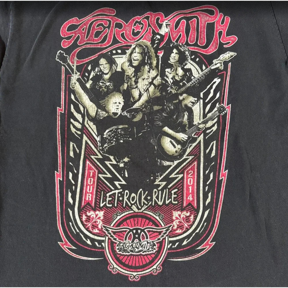 Aerosmith Let Rock Rule 2014 Tour T Shirt L Black Double Sided Rock Band Tee