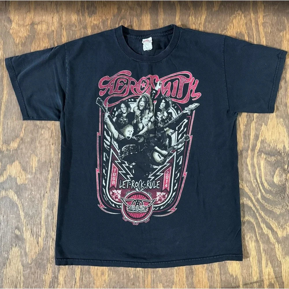 Aerosmith Let Rock Rule 2014 Tour T Shirt L Black Double Sided Rock Band Tee