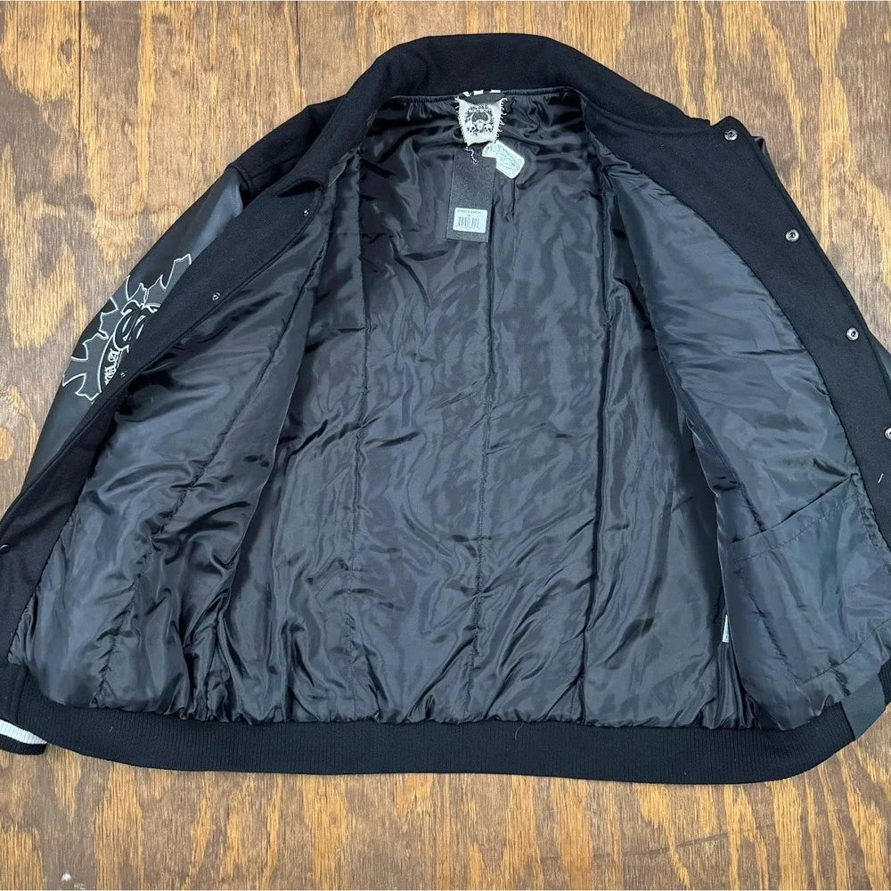 NWT Watson Hearts Varsity Jacket 3XL Black Embroidered Faux Leather Gothic