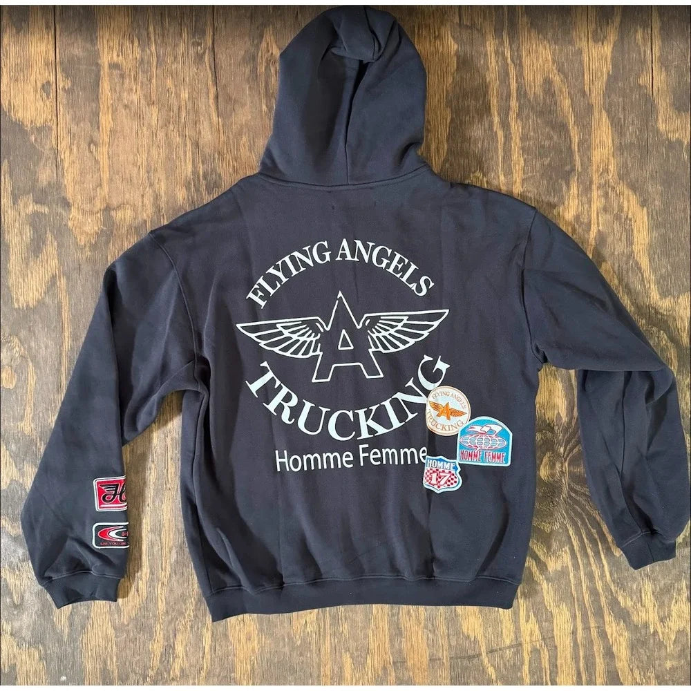 NWT Homme + Femme Road Trip Zip Hoodie L Flying Angels Patchwork