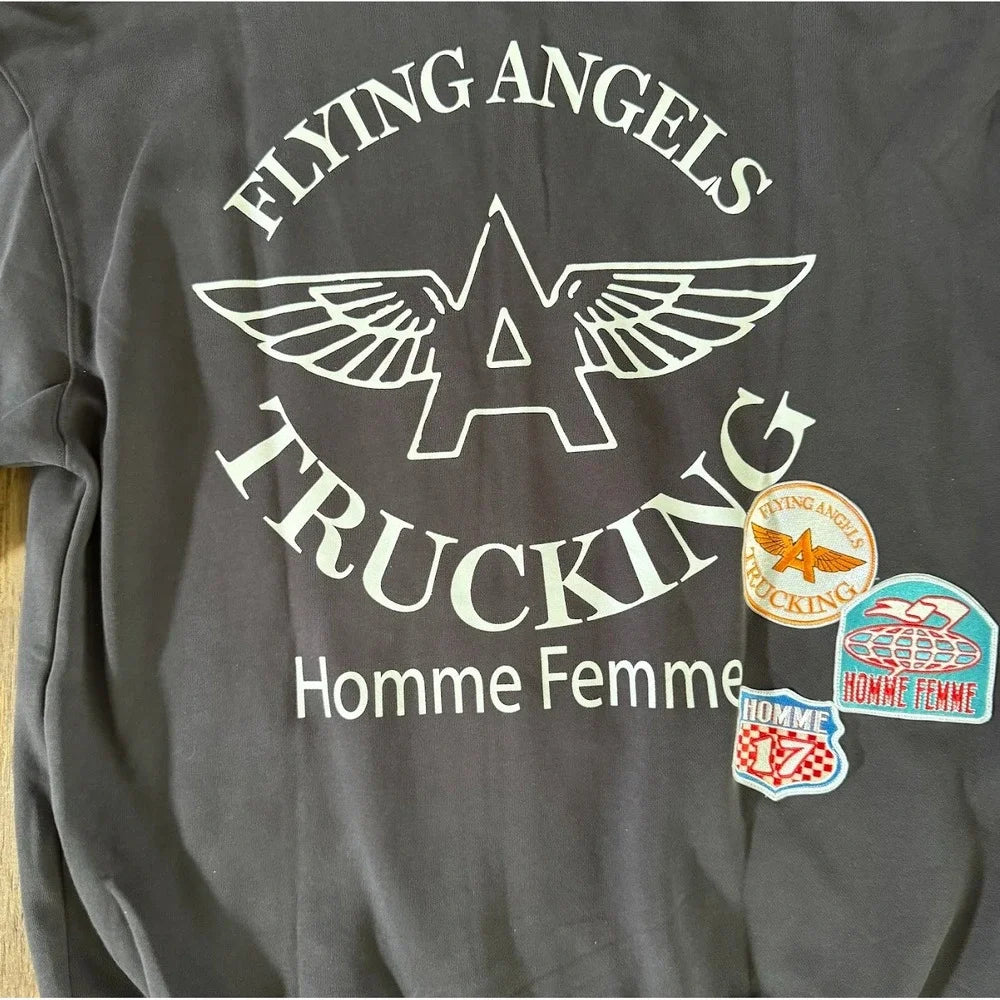 NWT Homme + Femme Road Trip Zip Hoodie L Flying Angels Patchwork