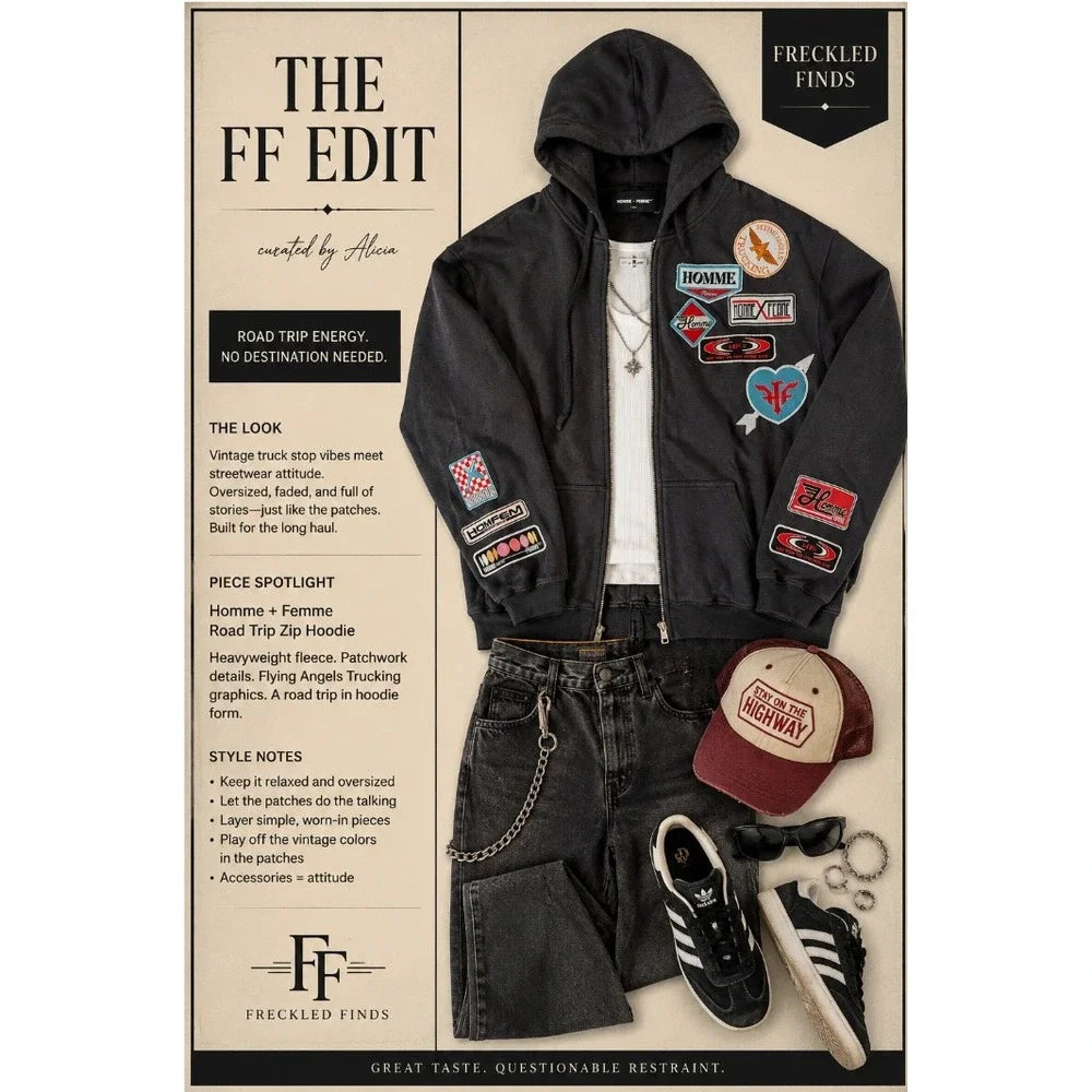 NWT Homme + Femme Road Trip Zip Hoodie L Flying Angels Patchwork