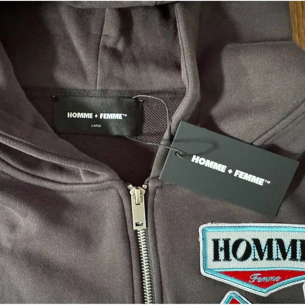 NWT Homme + Femme Road Trip Zip Hoodie L Flying Angels Patchwork
