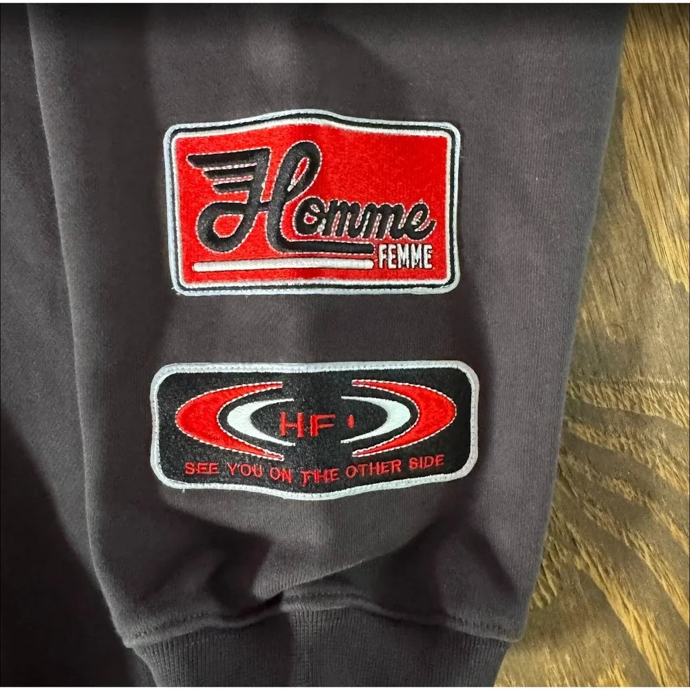 NWT Homme + Femme Road Trip Zip Hoodie L Flying Angels Patchwork