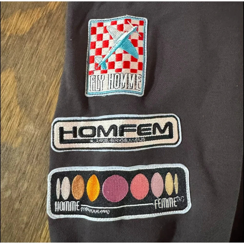 NWT Homme + Femme Road Trip Zip Hoodie L Flying Angels Patchwork